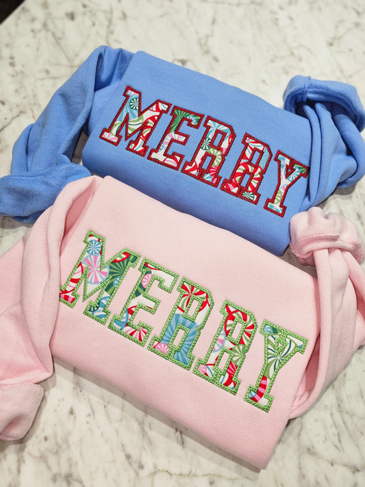 "MERRY" Applique Sweatshirt