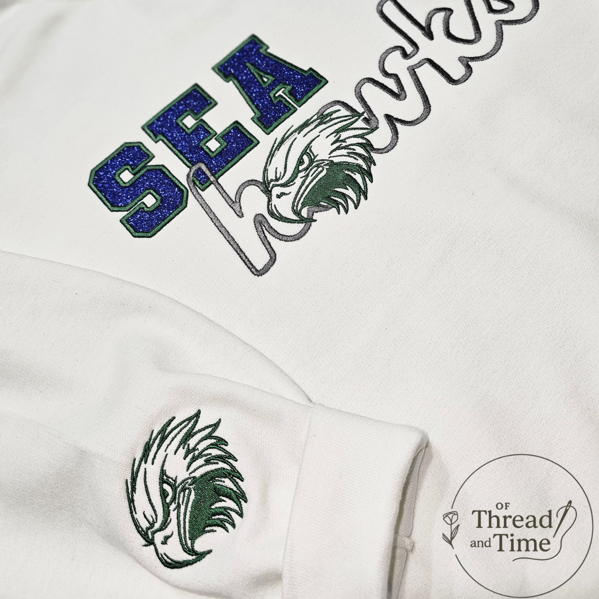 SEAhawks with Glitter and Sleeve Embroidery