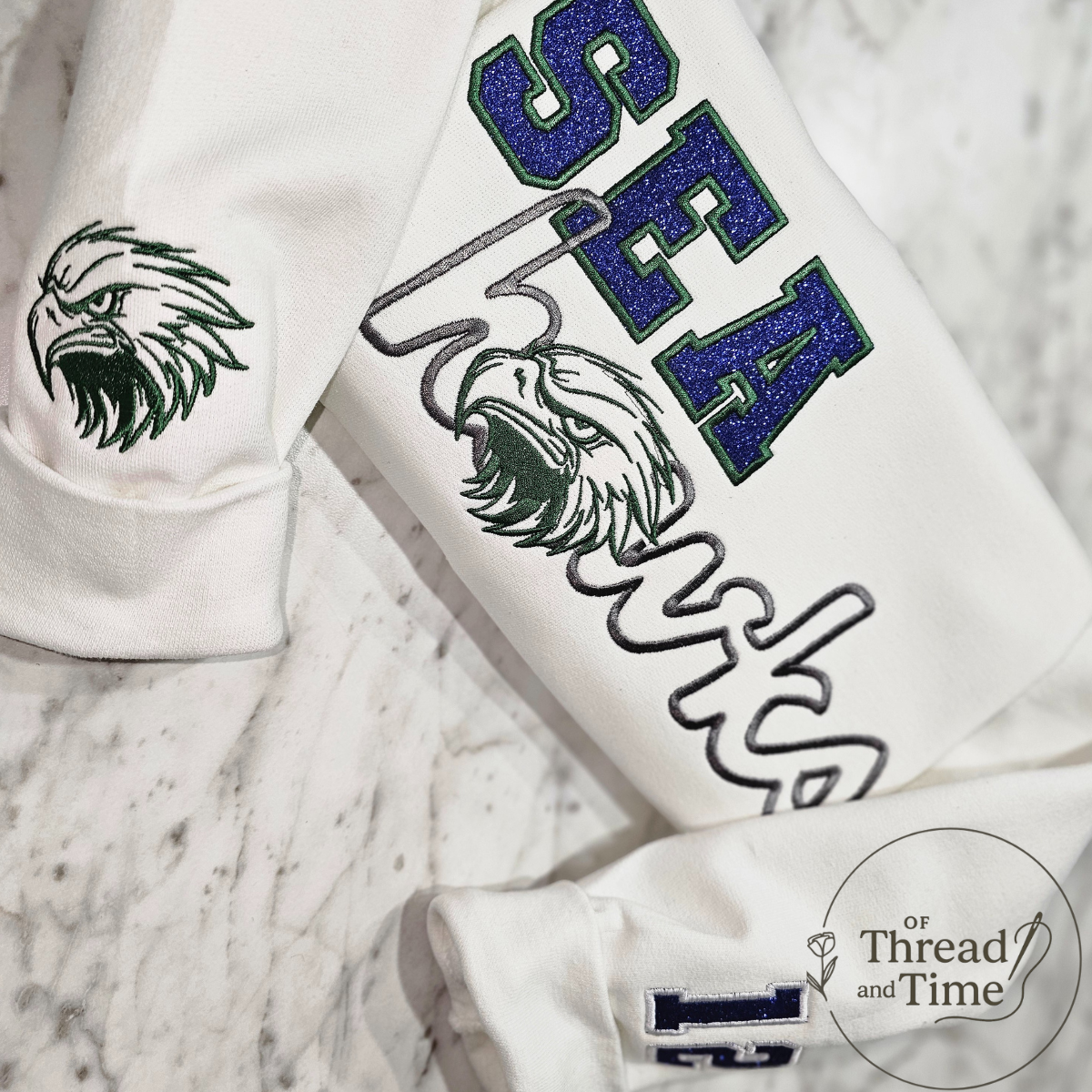 SEAhawks with Glitter and Sleeve Embroidery