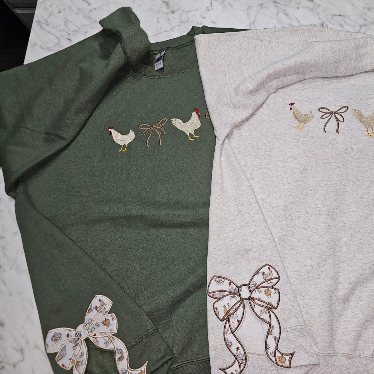 Chickens and Bows Applique Sweatshirt