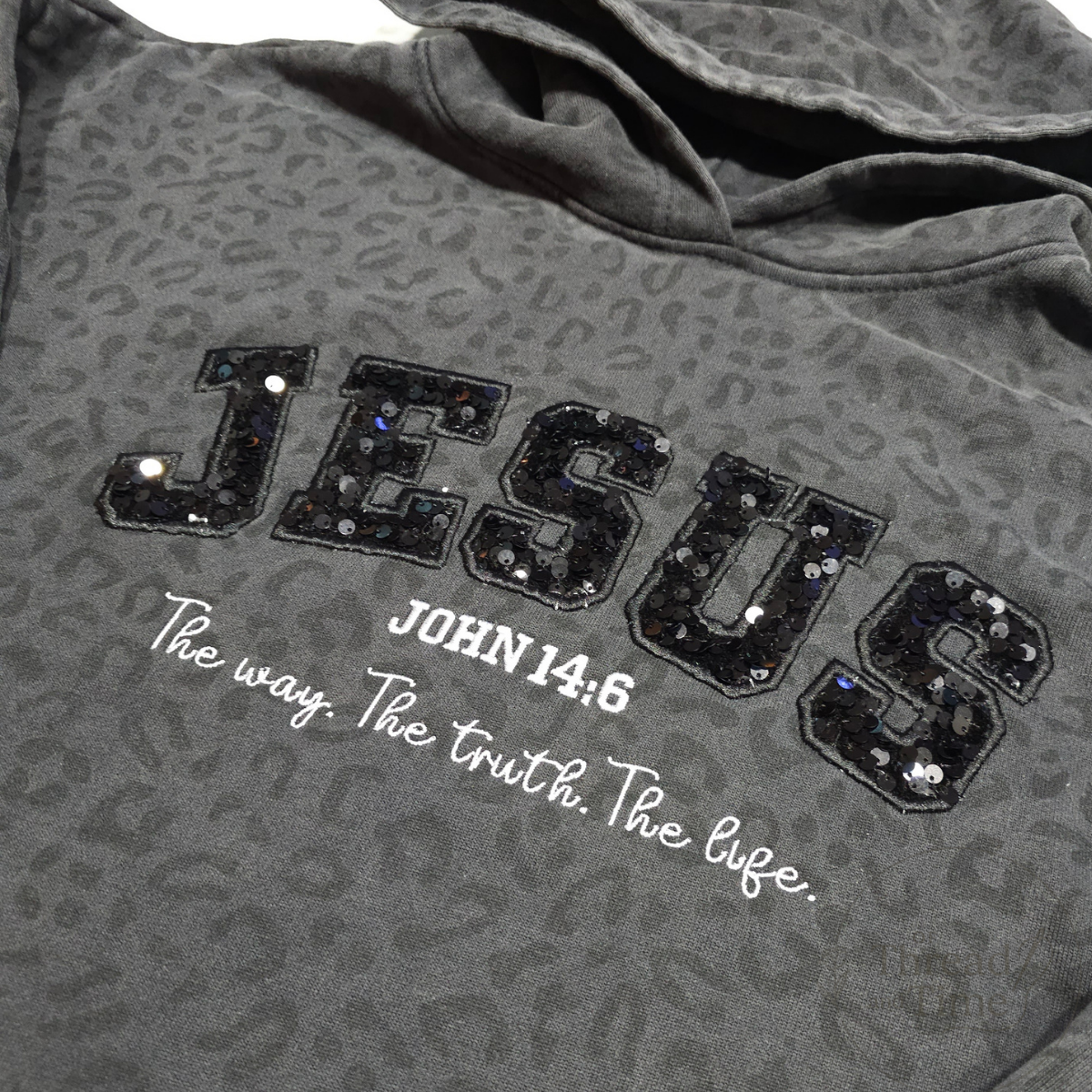 JESUS applique w/ sequins Leopard Hoodie
